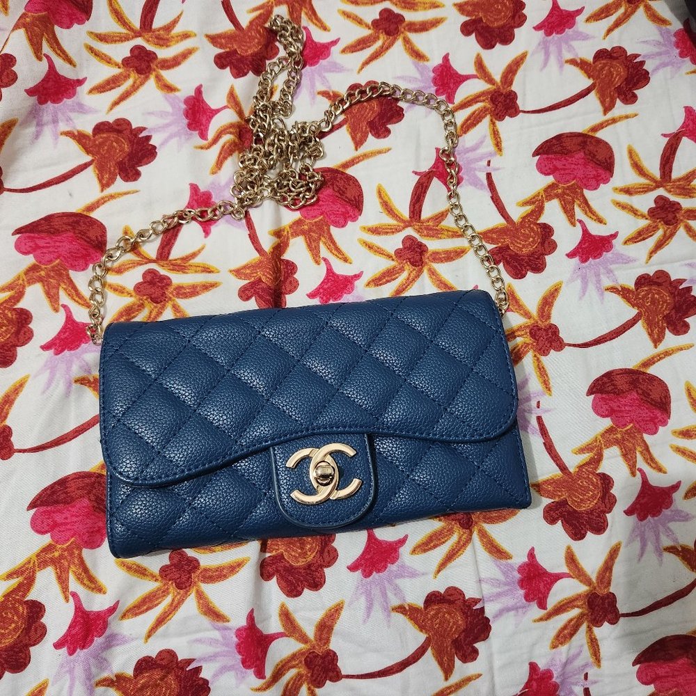 blue clutch purse